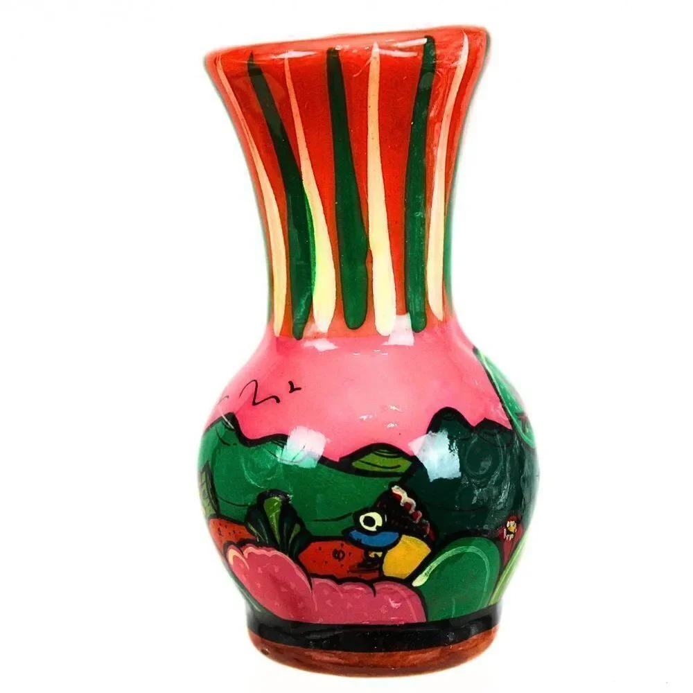 Isidoro Mexico Storytelling Vivid Hand-Painted Folk Art Terracotta Pottery Vase